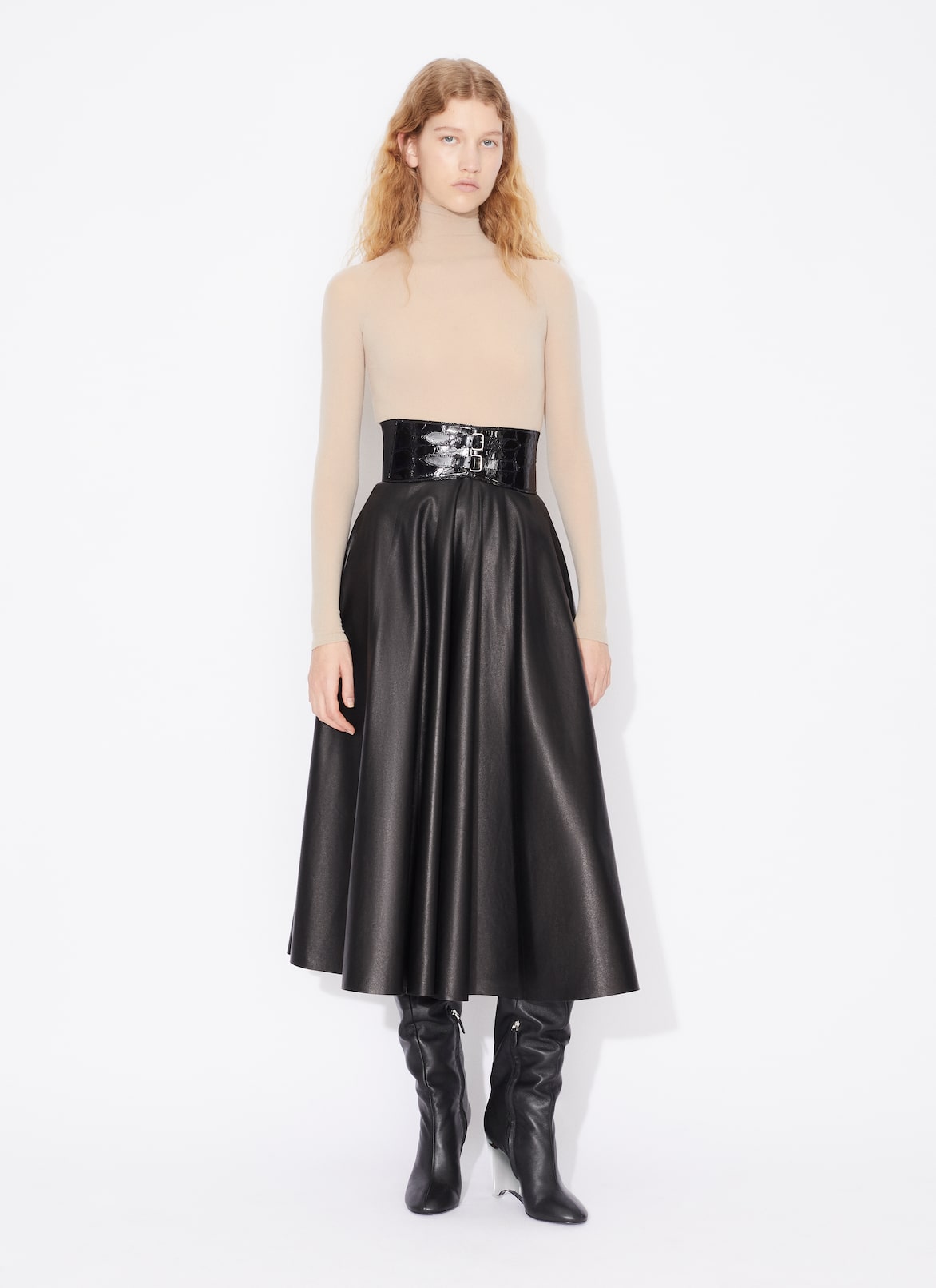 BELTED LAMBSKIN SKIRT ALAÏA BLACK BELTED LAMBSKIN SKIRT